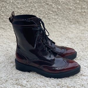 H&M Wingtip Faux Patent Leather Mid Lace Up Pointed Toe Boots Zip Men's 40/8.5
